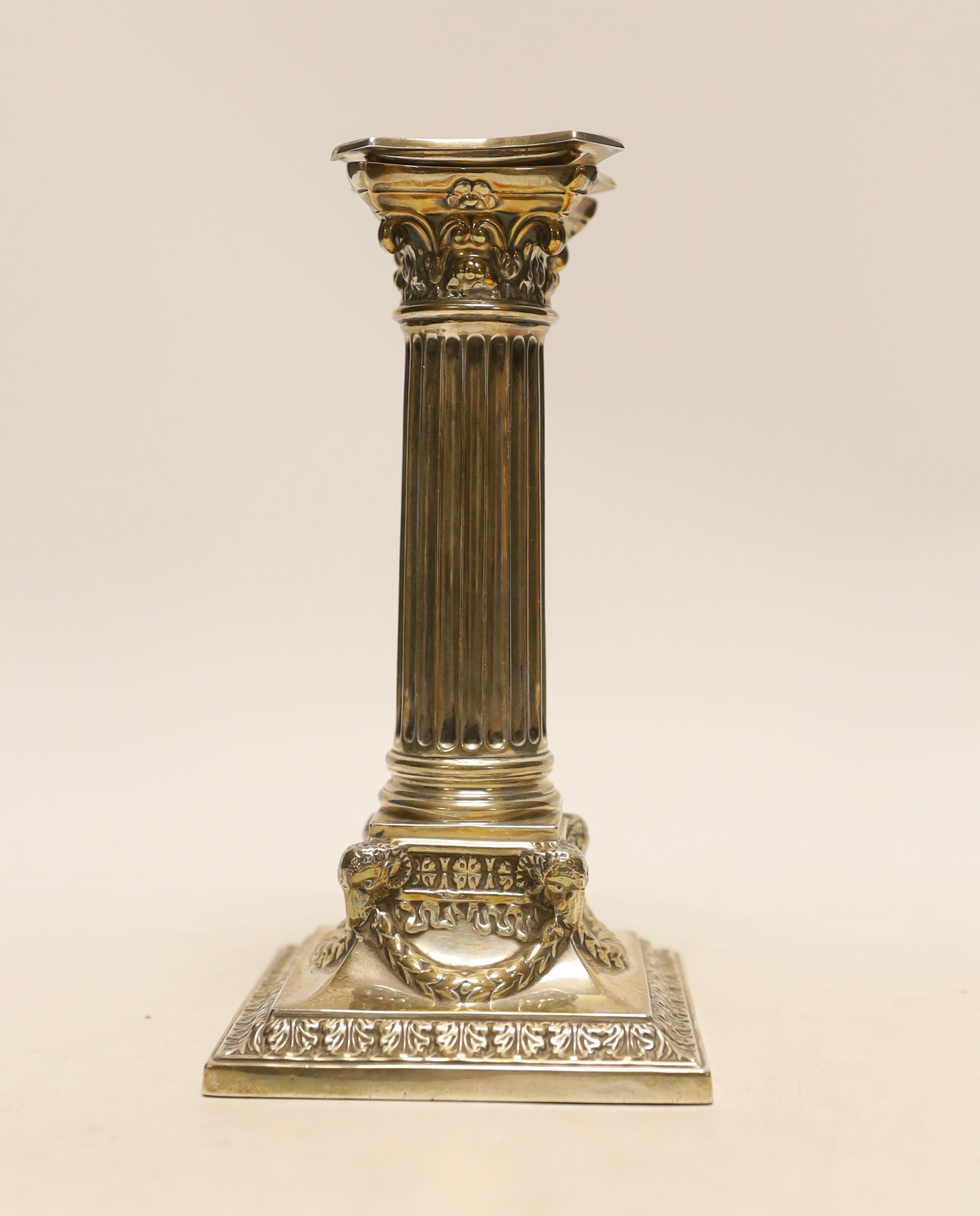An Edwardian silver Corinthian column candlestick, by Martin, Hall & Co, Sheffield, 1903, 17.3cm, weighted.